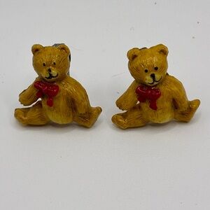 Cute Vintage Bear Earrings with Red Bow